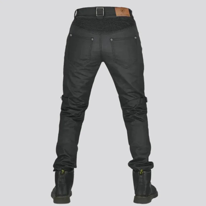 Mid rise coated biker motorcycle men's jean pants