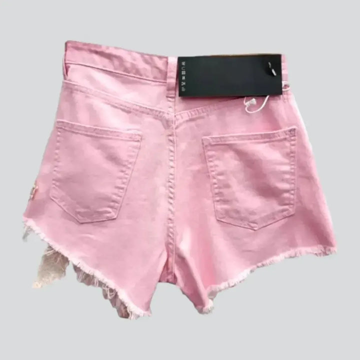 Distressed embellished jeans shorts
 for women