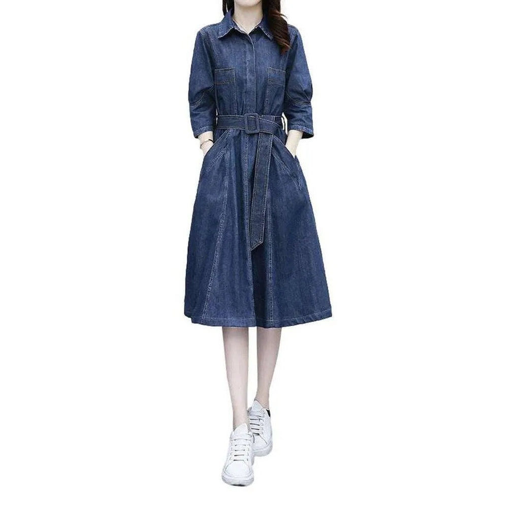 Classic Medium Wash Denim Dress - Blue