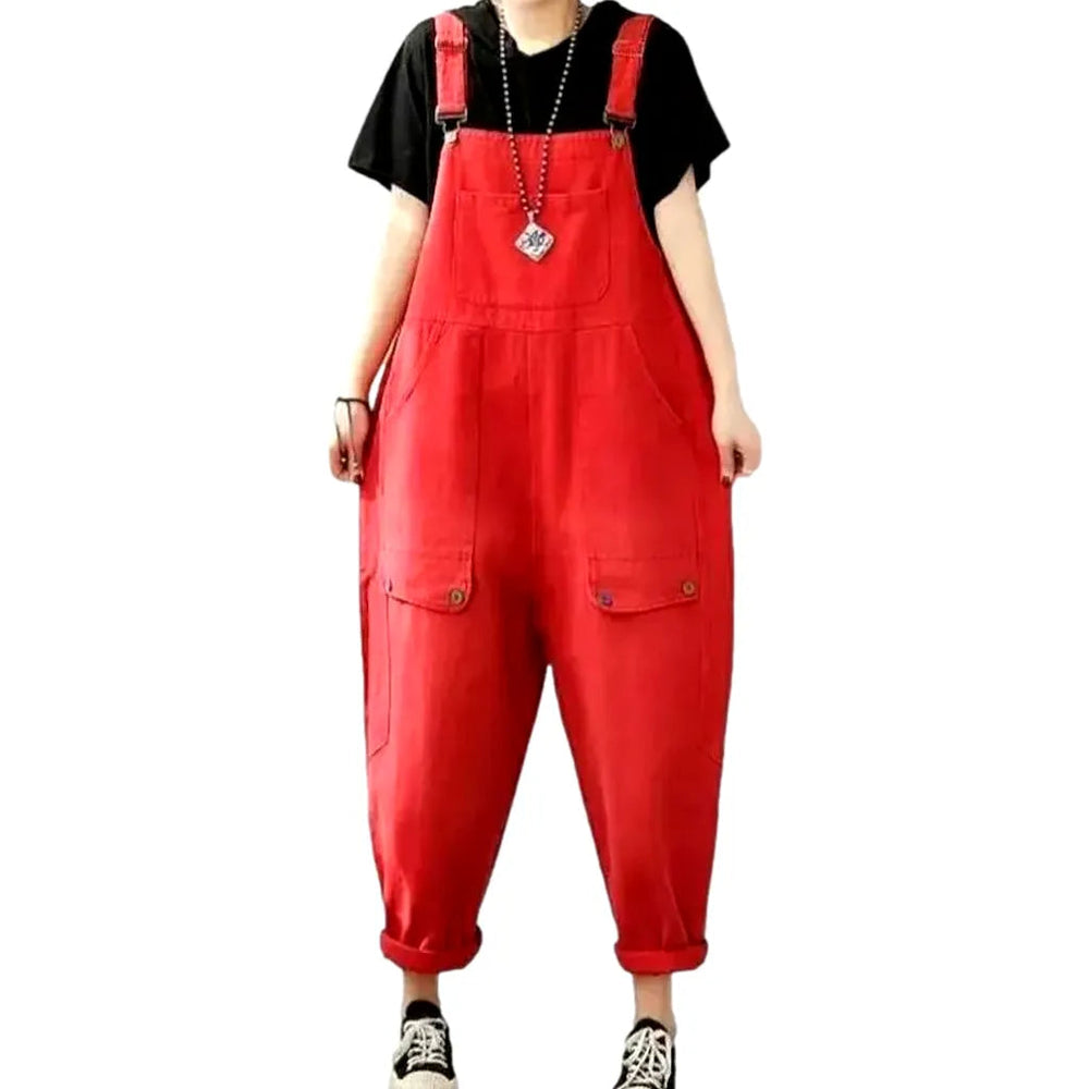 Colorful Denim Dungaree for Women - Red