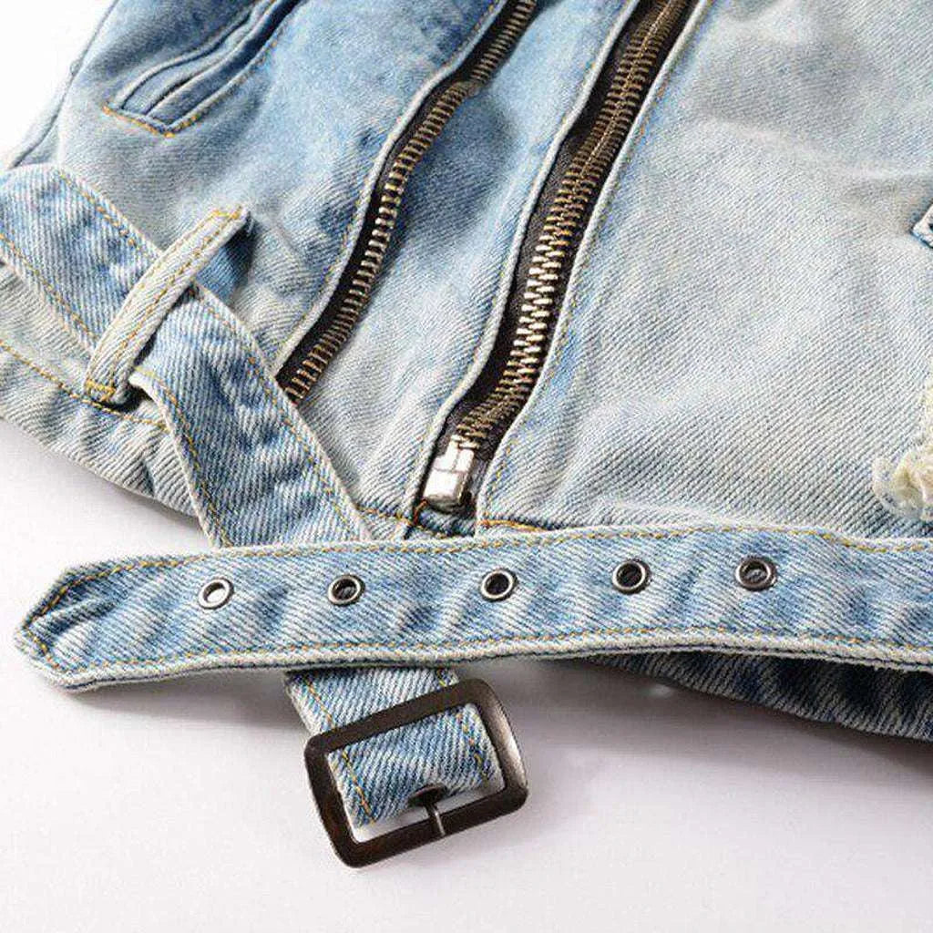 Contrast blue biker denim jacket