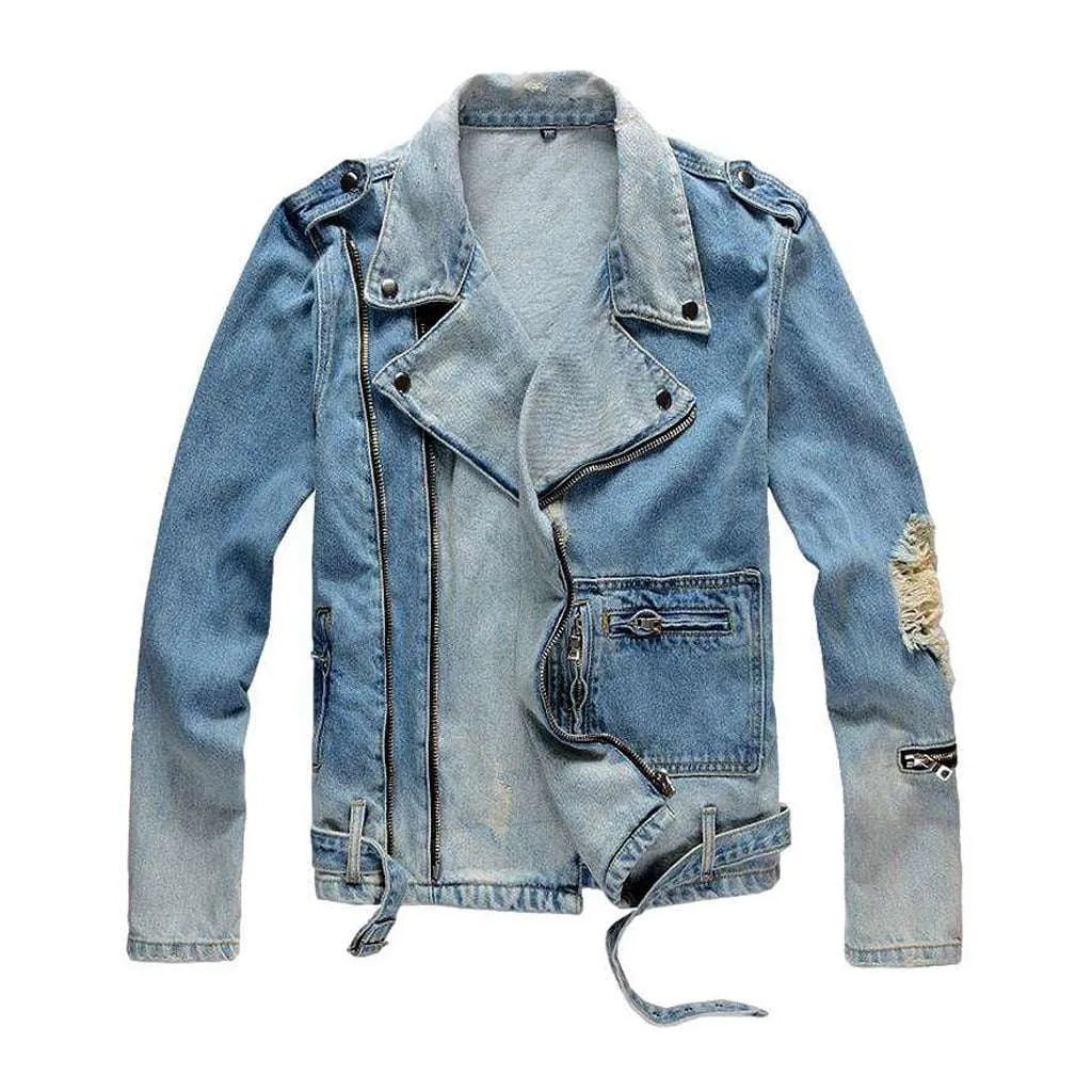 Contrast blue biker denim jacket