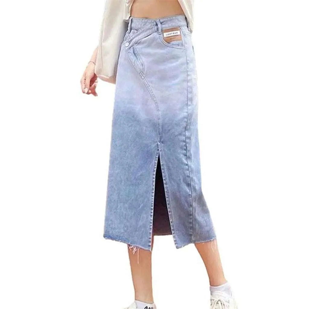 Contrast color slit denim skirt