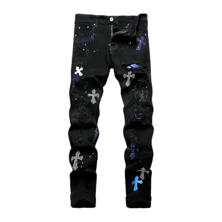 Cross-embroidery men's street jeans