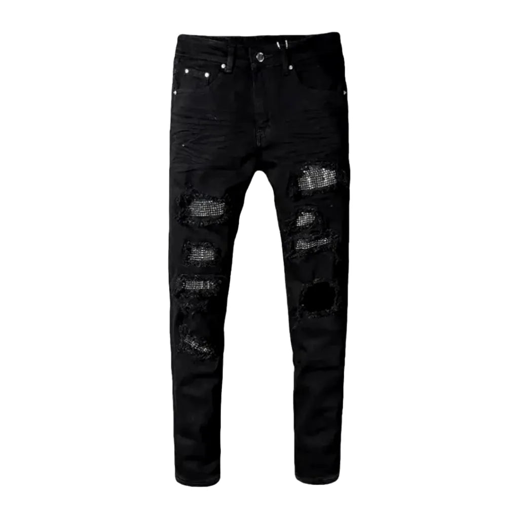 Crystal-patch men's y2k jeans