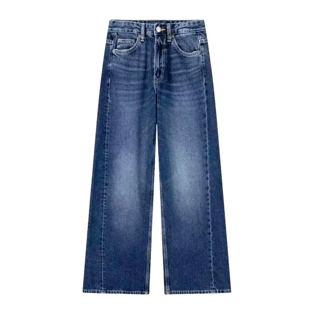 Sanded Mid-rise Women's Jeans - Dark Blue