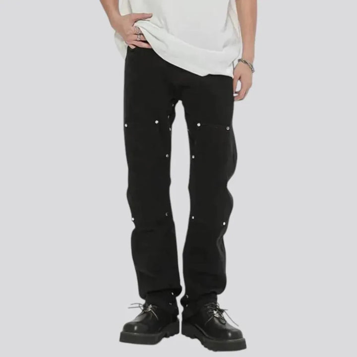 Stylish mid-waist bootcut decorated men's jeans