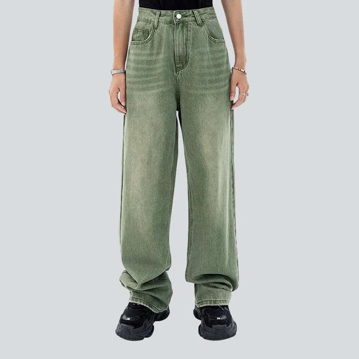 Pale green women's baggy jeans