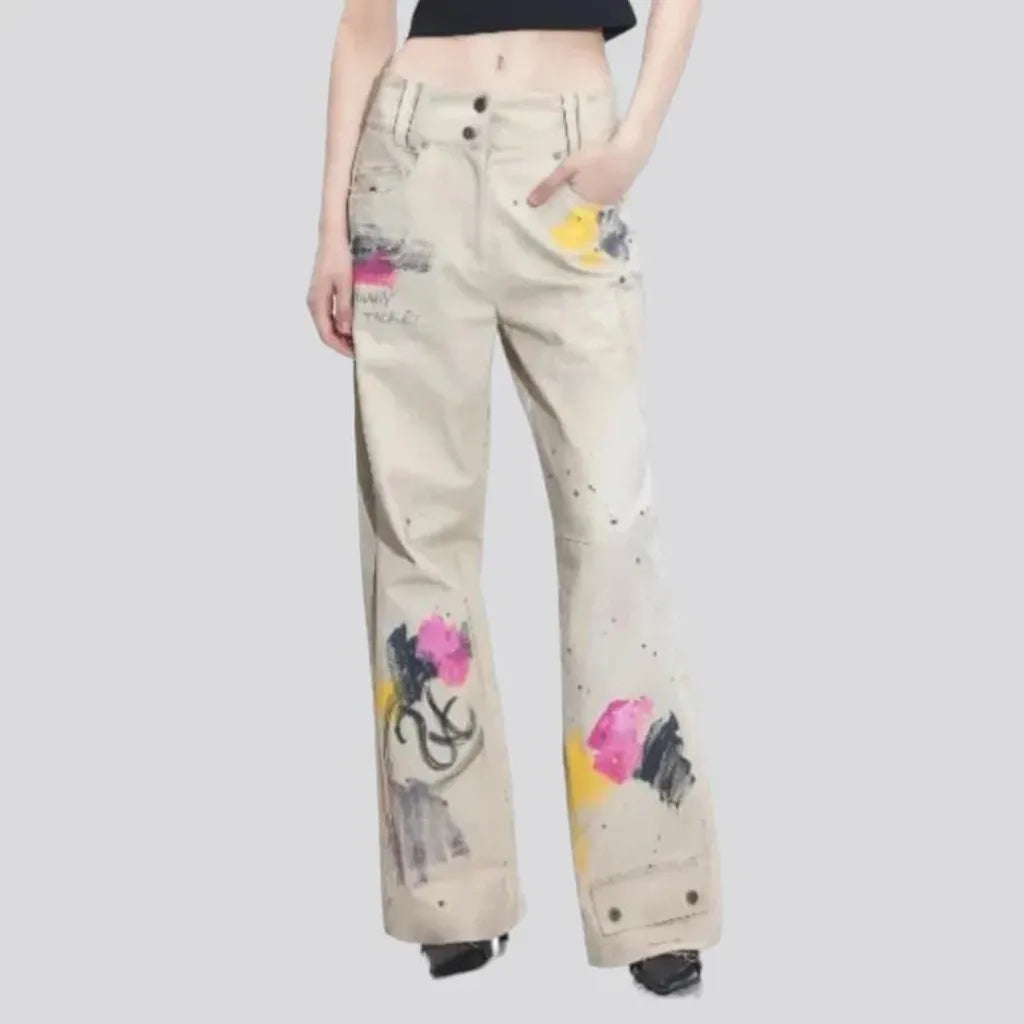 Street mid-waist denim pants
 for women