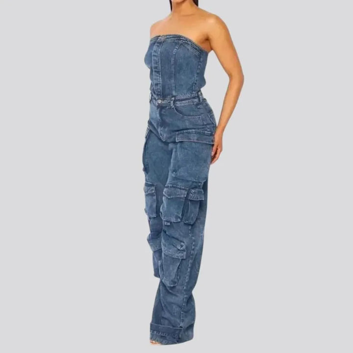 Trendy fashionable roomy women's denim jumpsuit