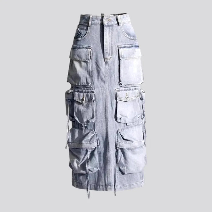 Maxi Length Cargo Pockets Jeans Skirt | Jeans4you.shop