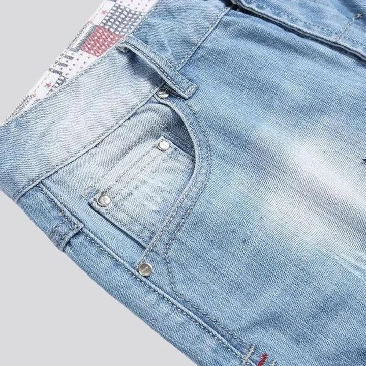 Embroidered sanded jeans shorts
 for men