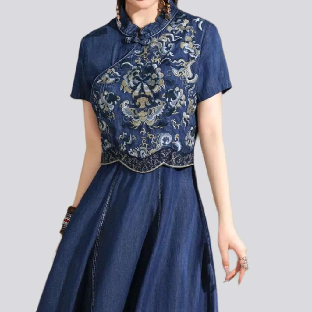 Chinese style boho jeans dress