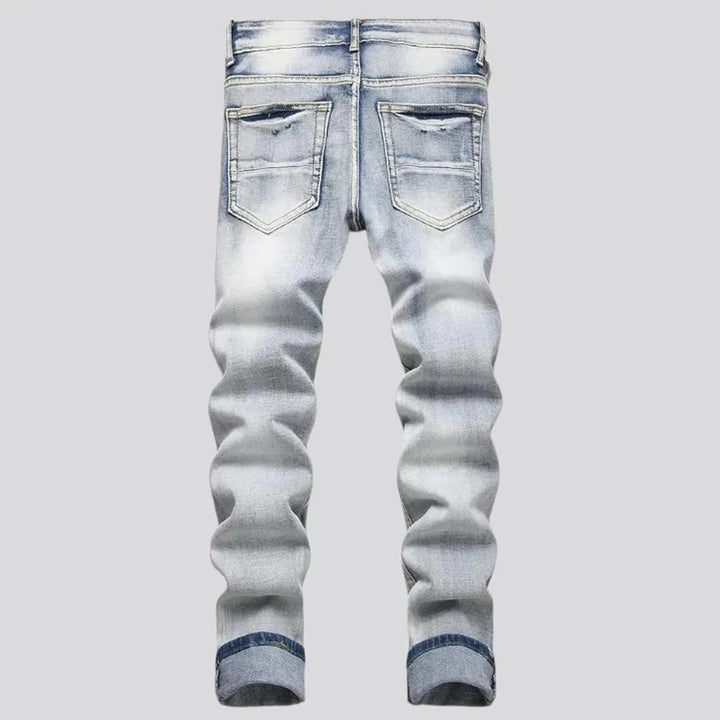 Skinny distressed patches men's jeans