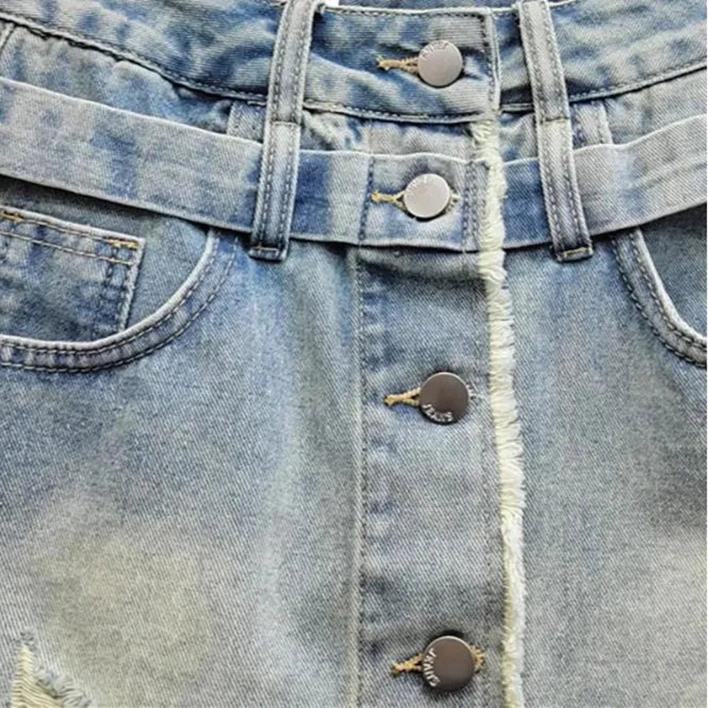 Grunge stonewashed jeans skirt
 for women