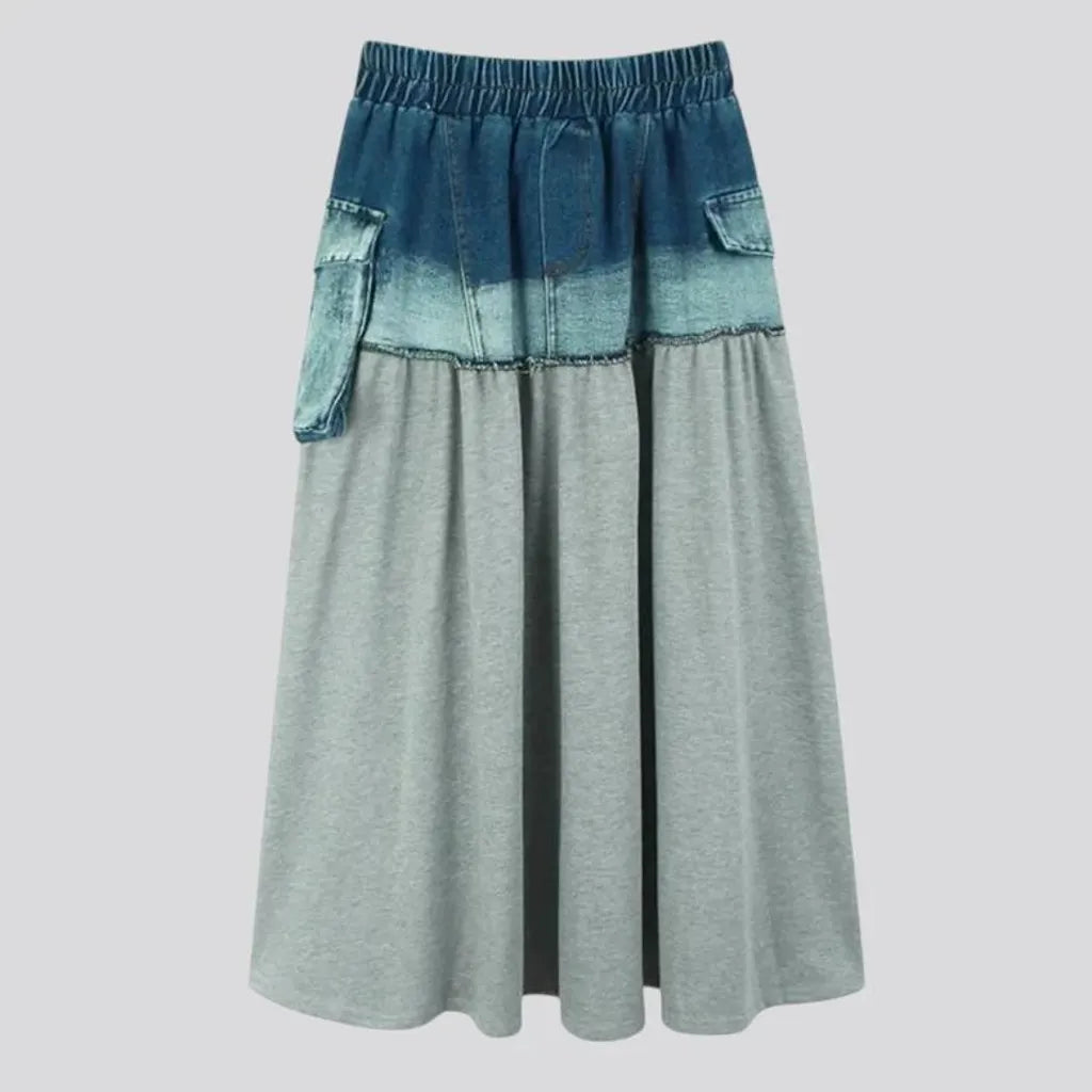 Elastic cargo pockets denim skirt