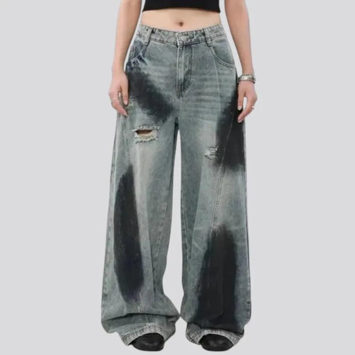 High rise baggy painted jeans for women