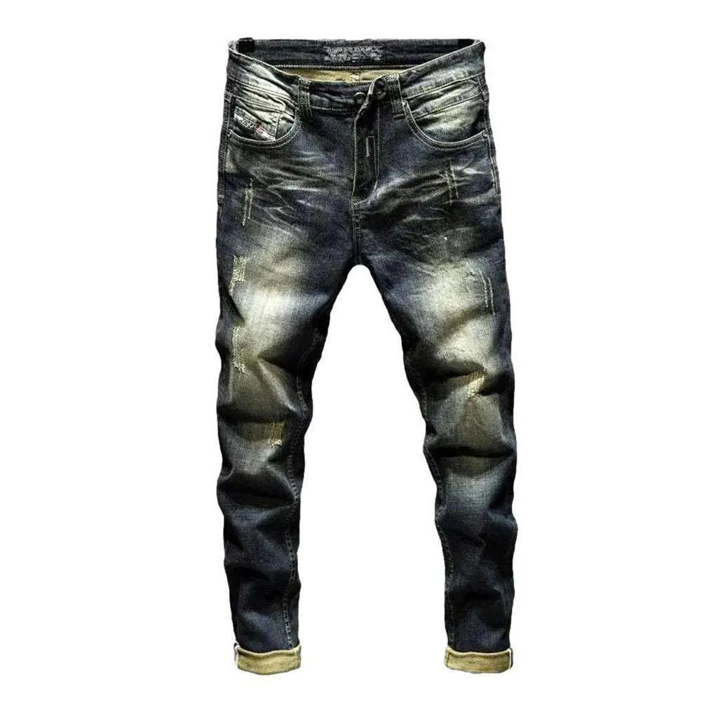 Dark wash aged men's jeans