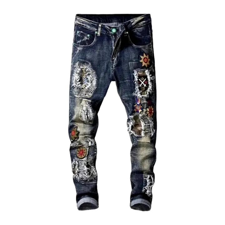 Dark-wash mid-waist jeans
 for men