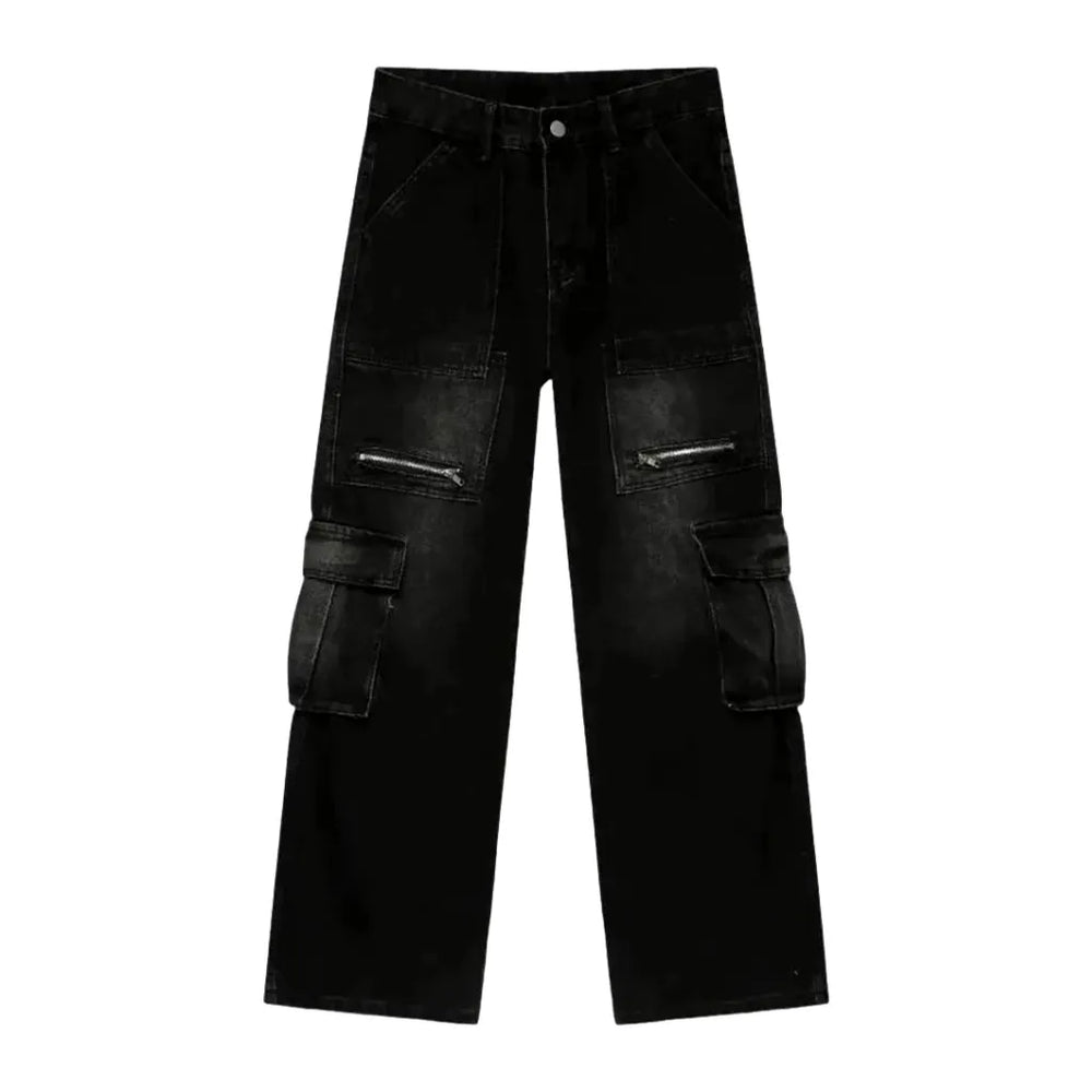 Street Style Sanded Vintage Men's Jeans - Black