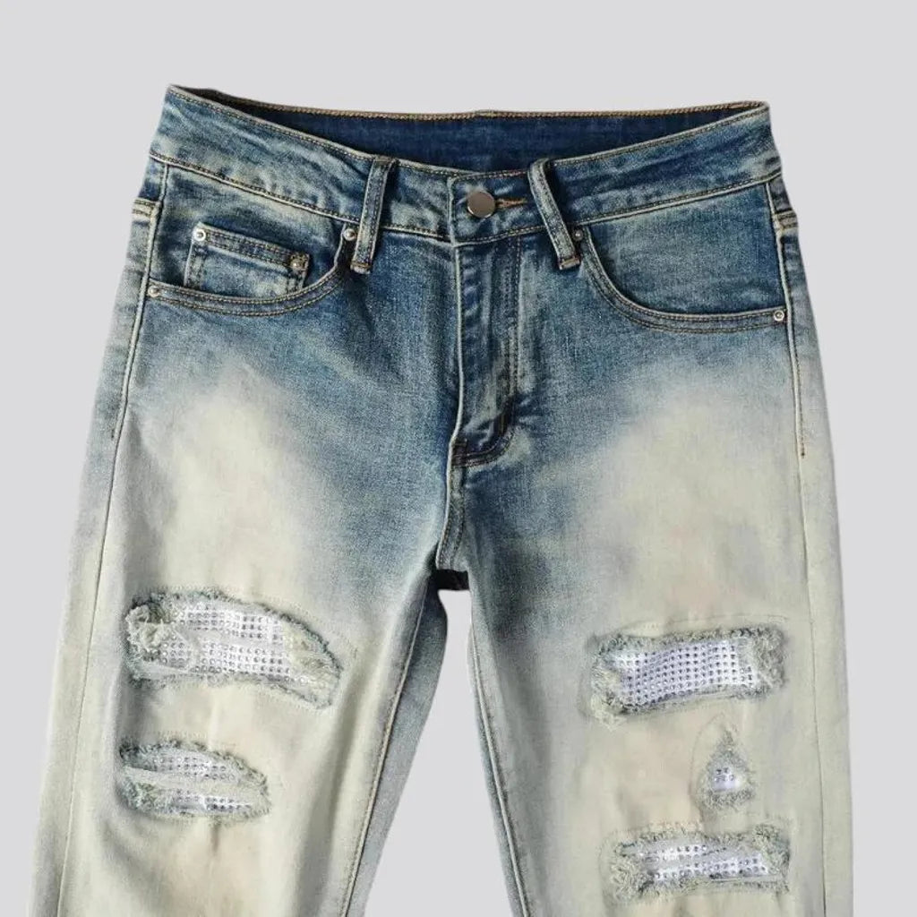 Skinny fit fashion grunge men's jeans