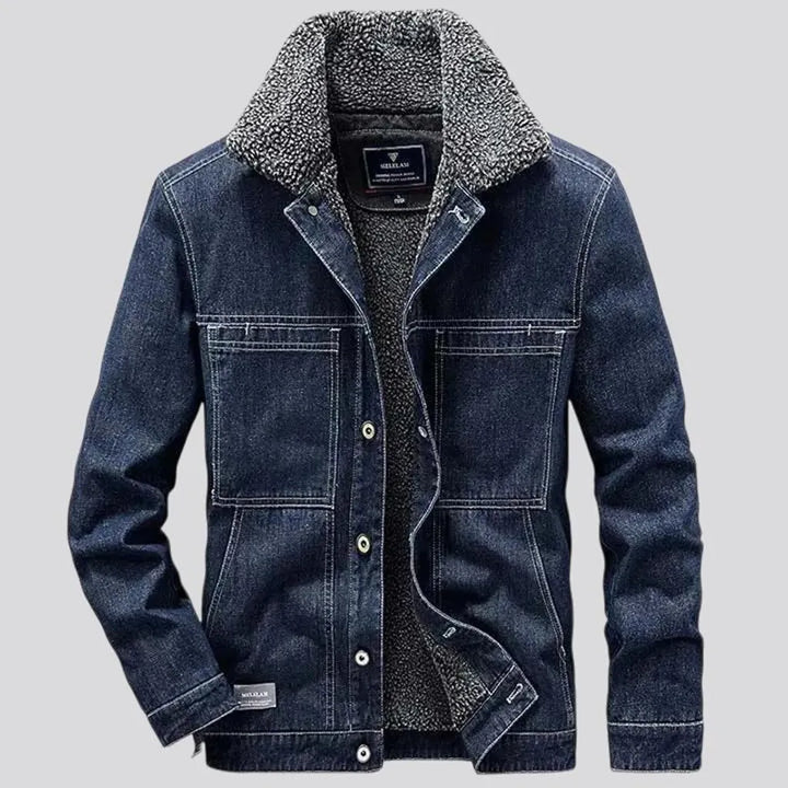 Thin fit medium length men's denim jacket