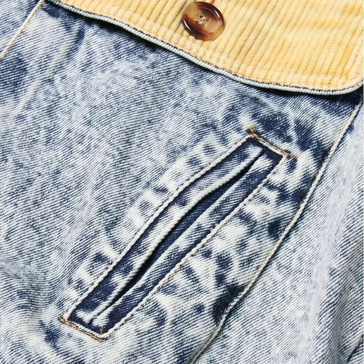 Faded wash corduroy collar denim jacket for women