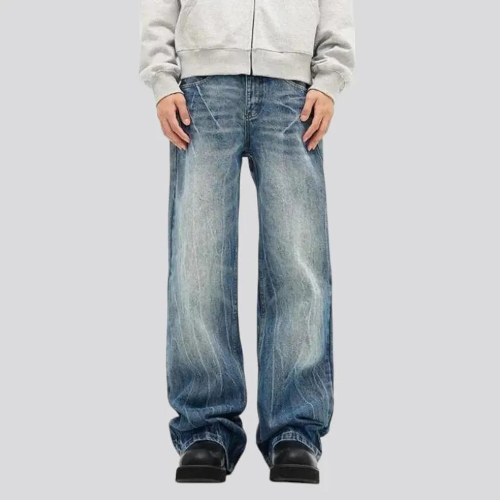 Distressed light high rise men's jeans