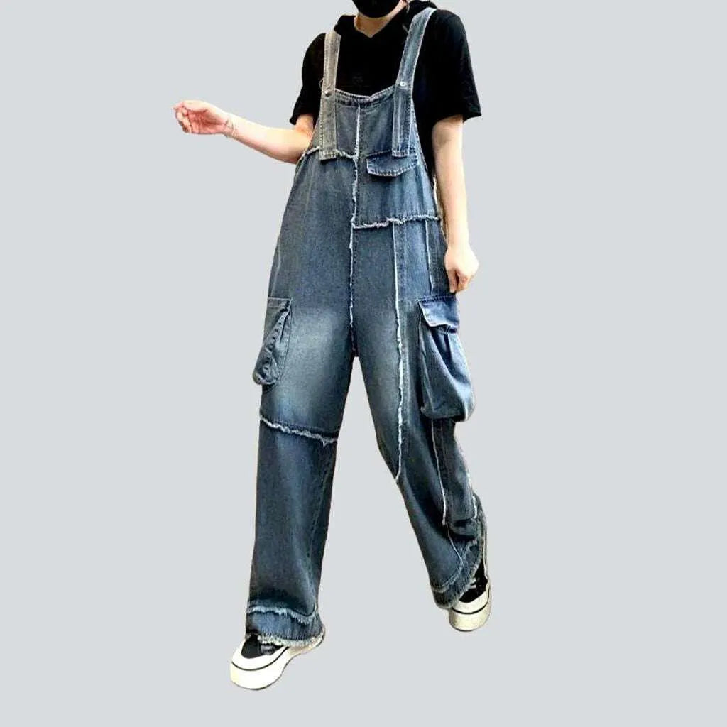 Cargo pocket vintage denim jumpsuit