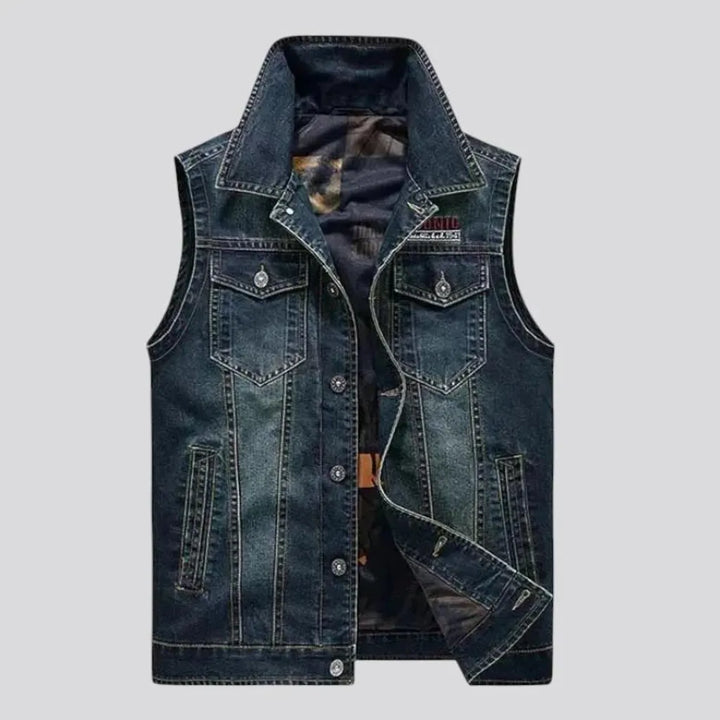 Average fit logo men's denim trucker vest