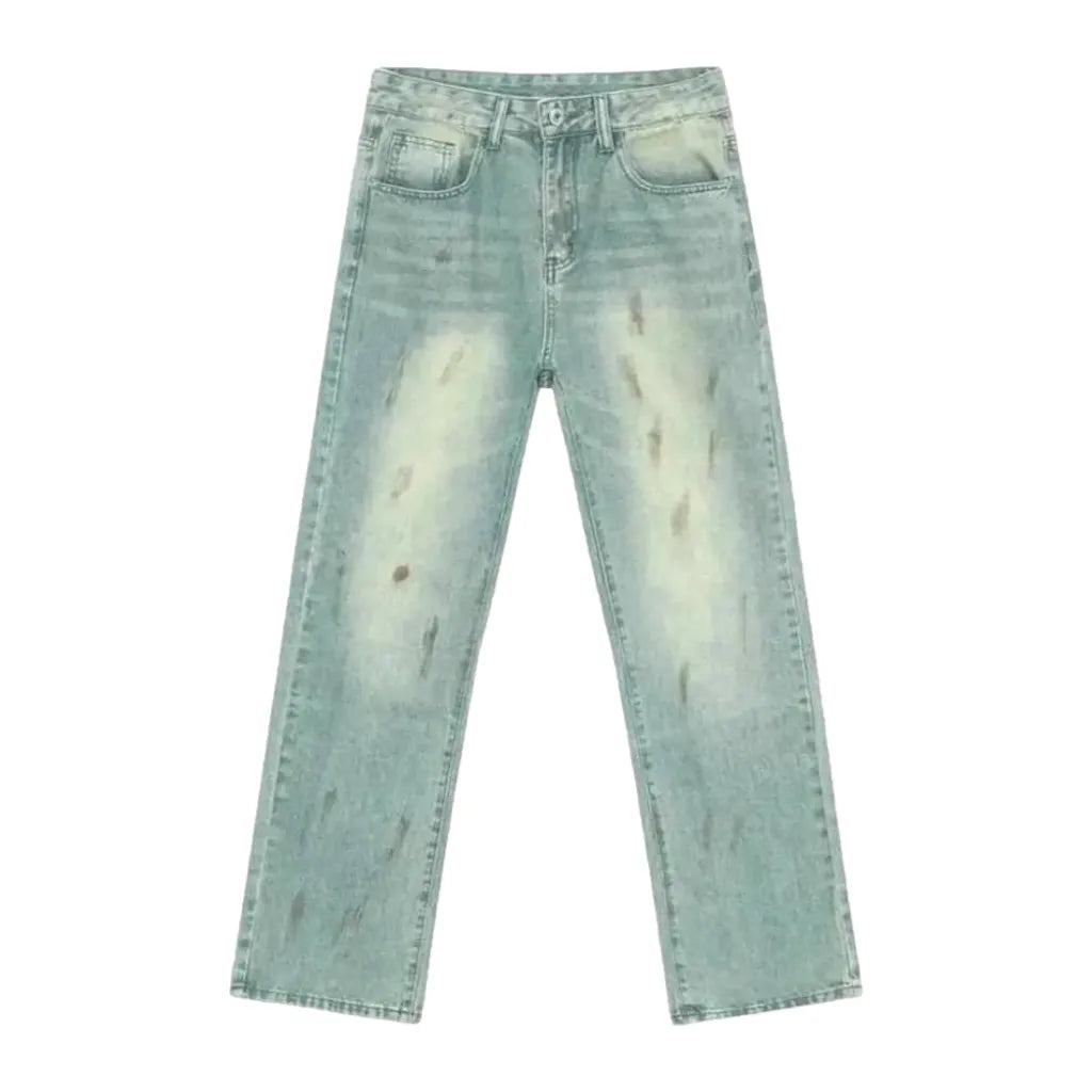 Boho Style Straight Fit Men's Jeans - Light Blue