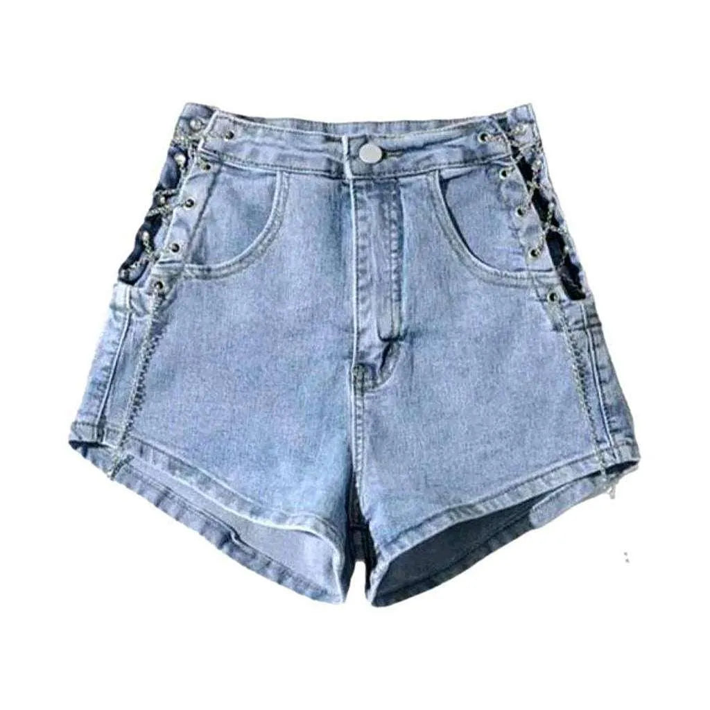 Denim shorts with chain drawstrings