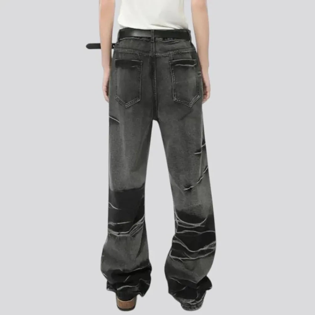 Street style faded mid-rise men's jeans