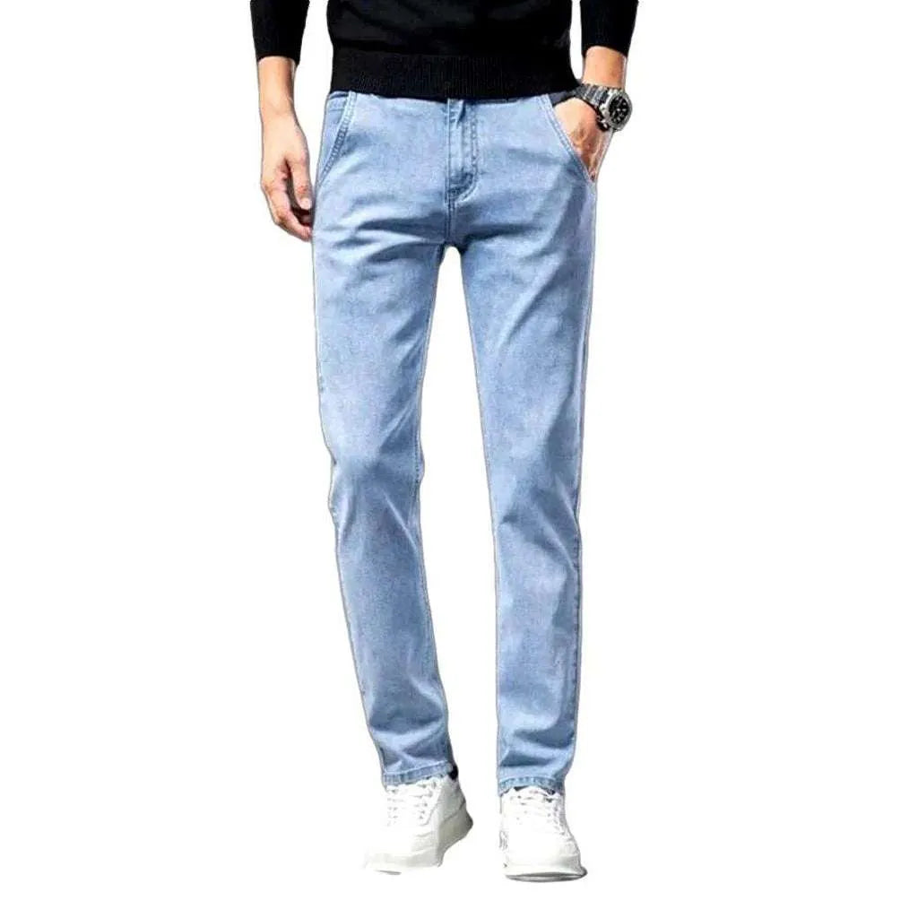 Diagonal pocket sanded men's jeans