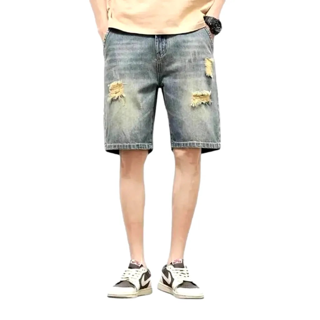 Distressed baggy men's denim shorts