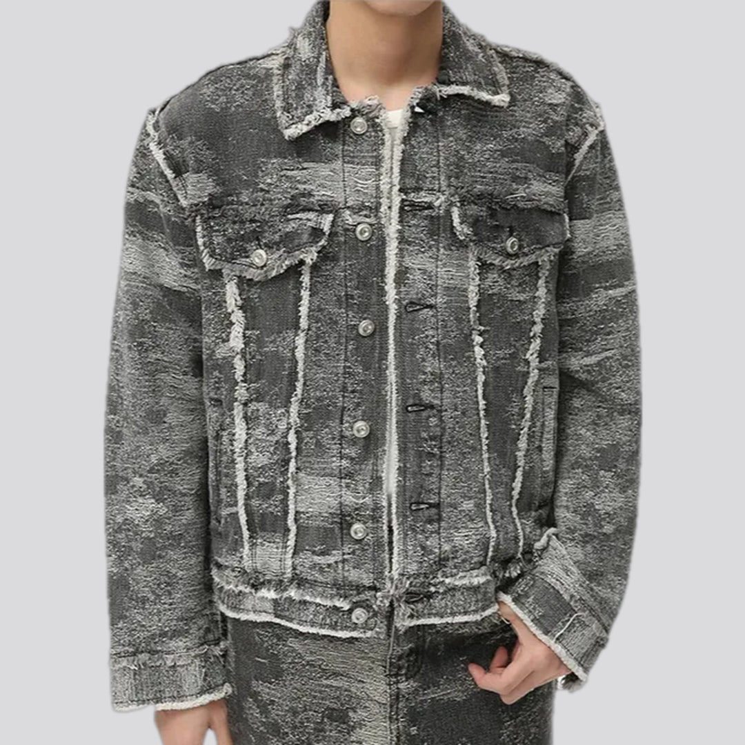 Distressed Cropped Army Men's Denim Jacket | Jeans4you.shop