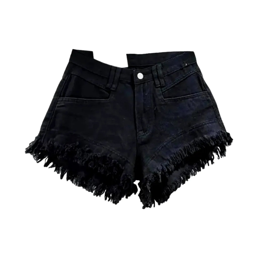 Distressed-hem jeans shorts for women