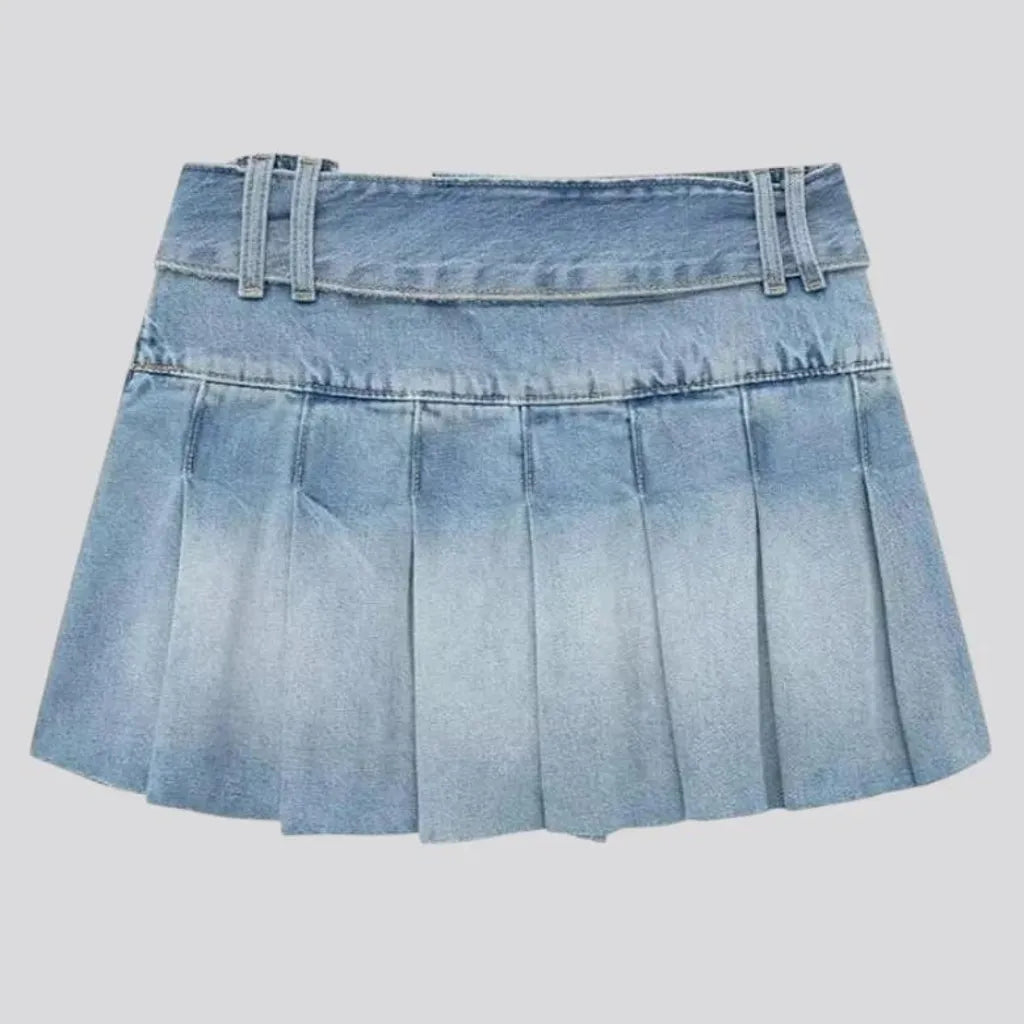 Raw hem plaited street style denim skirt