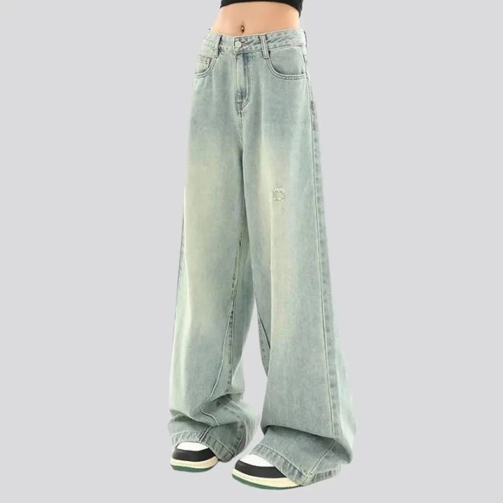 Mid-waist baggy jeans
 for ladies