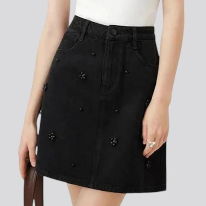 Embellished miniature high rise denim skirt