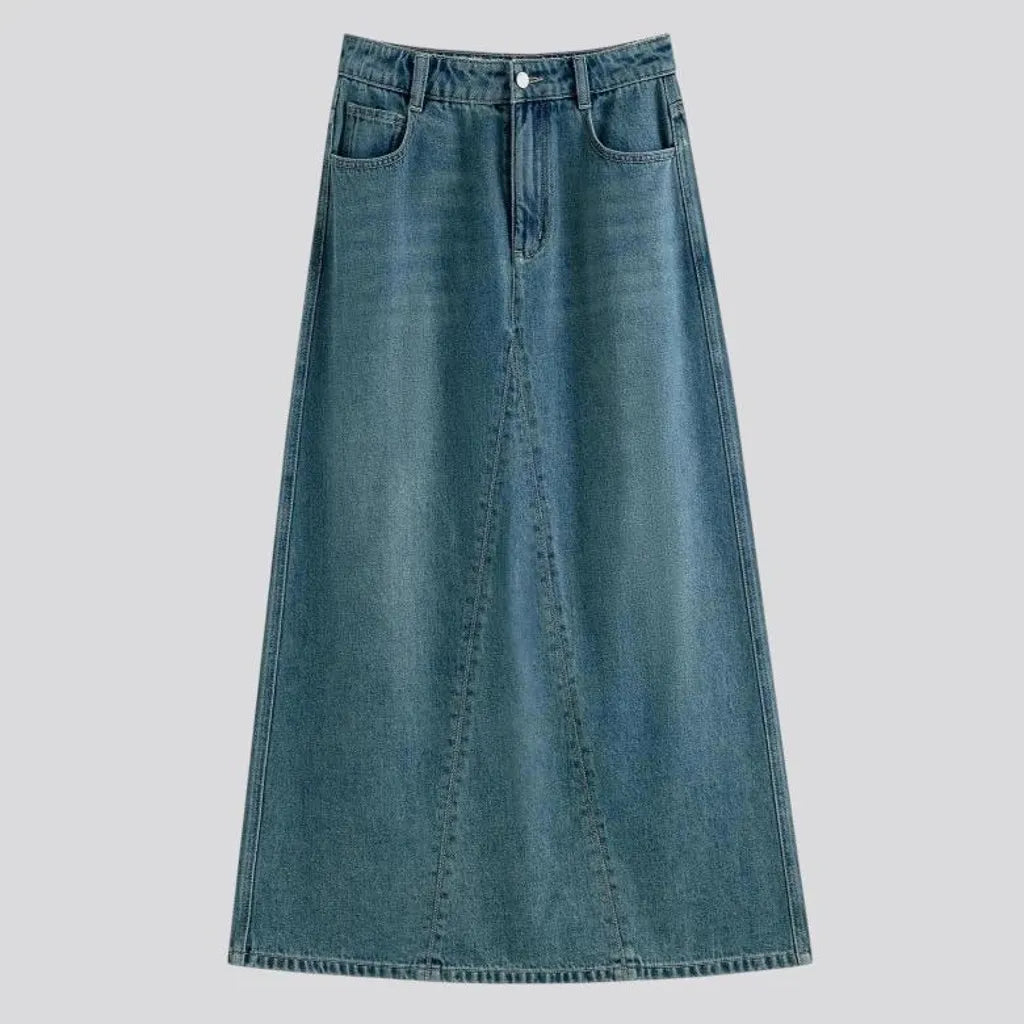 Classic high-rise whiskered denim skirt