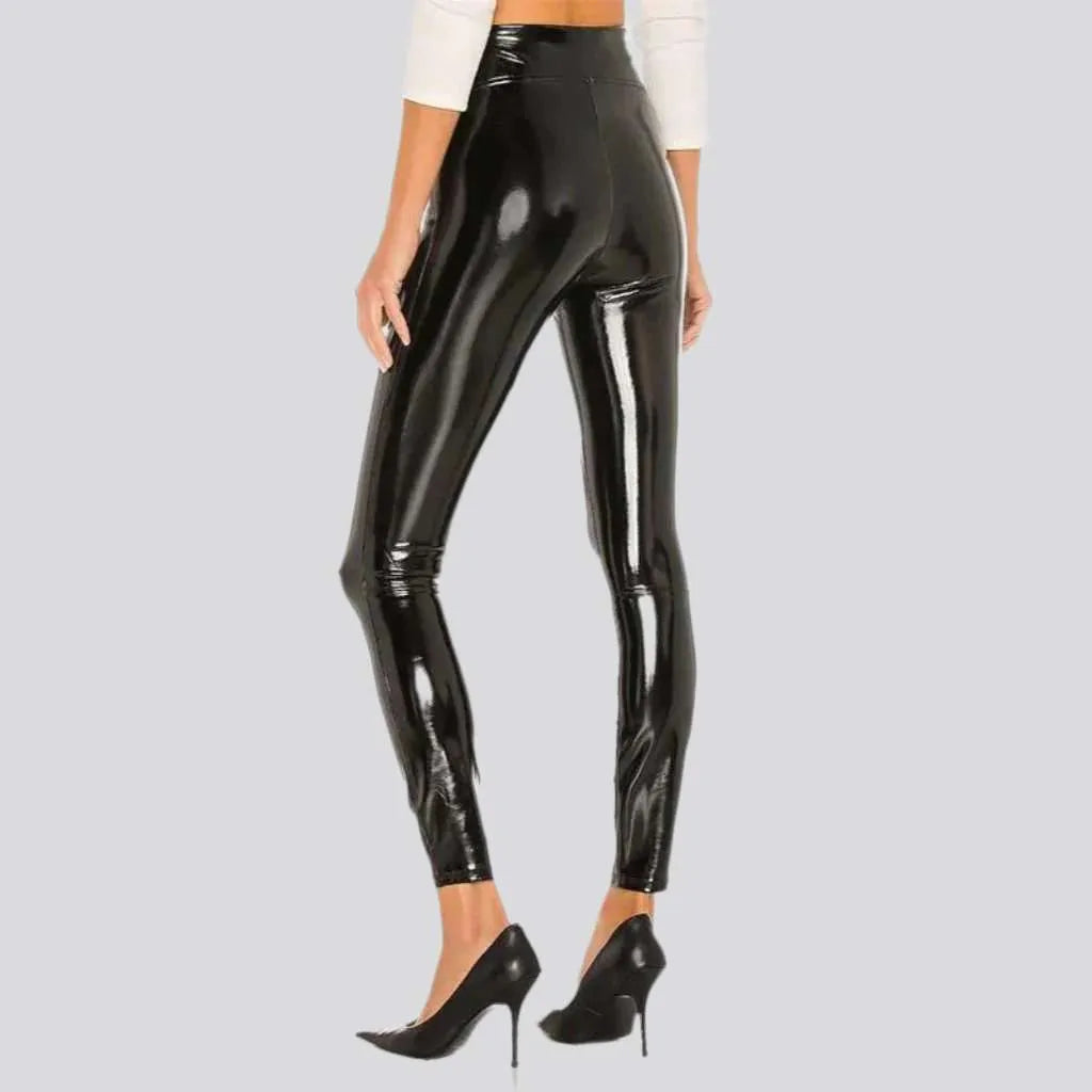 Latex shiny women's denim pants