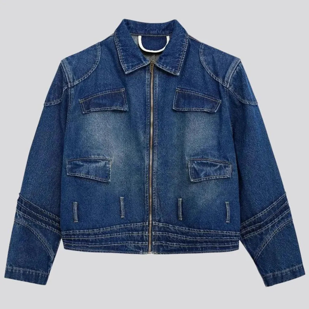 Medium wash sanded stylish men's denim jacket