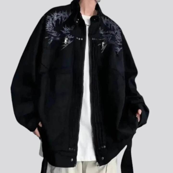 Painted pattern oversized men's denim jacket