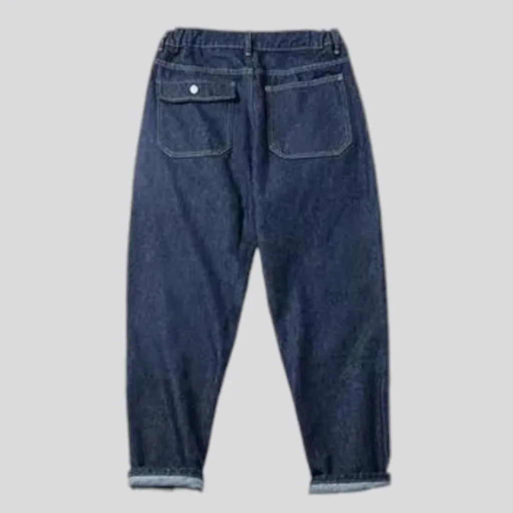 Baggy casual style pleated waistline men's jeans