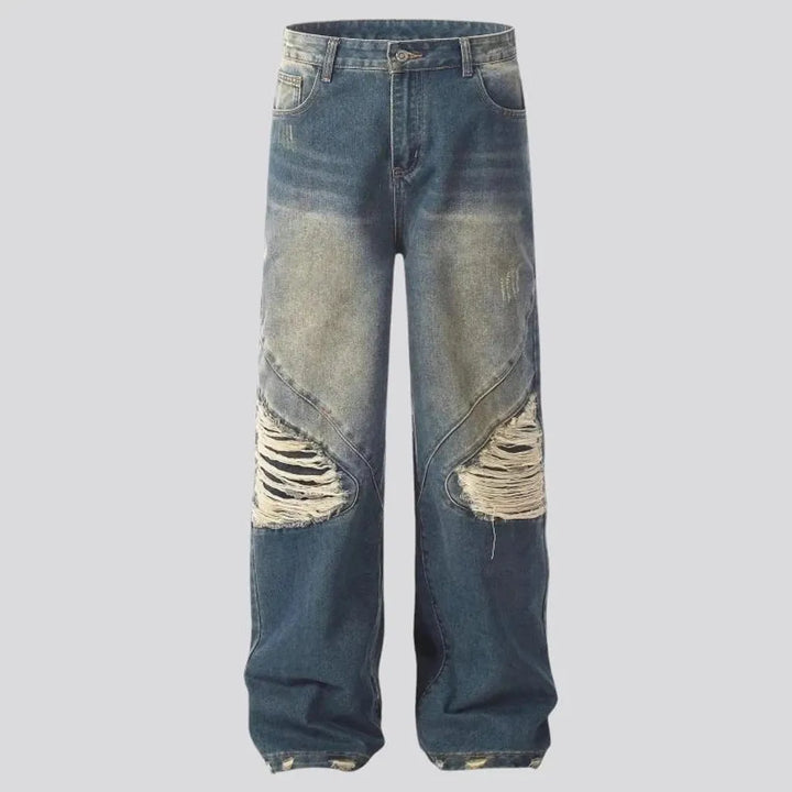 Grunge fashion mid rise men's jeans