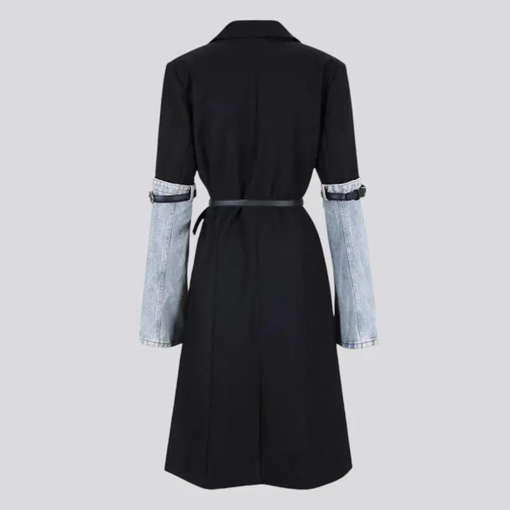 Long stylish mixed pattern women's jean coat