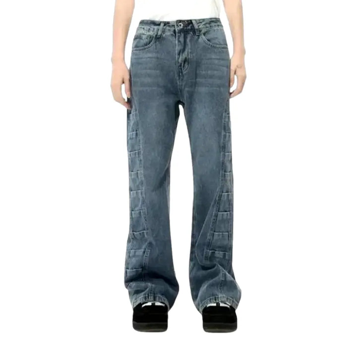 Whiskered Baggy-fit Street Men's Jeans - Blue