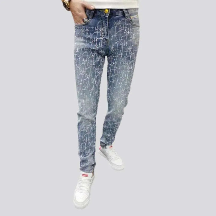 Mid-waist men's slim jeans