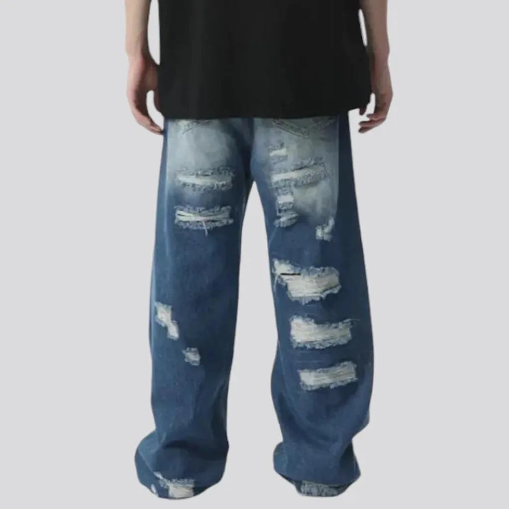 Baggy fashion style distressed men's jeans